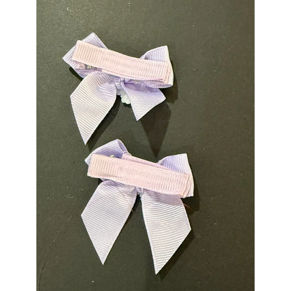 Lavender Hair Bow Pair Rhinestone Butterfly Grosgrain Ribbon‎ Barrettes